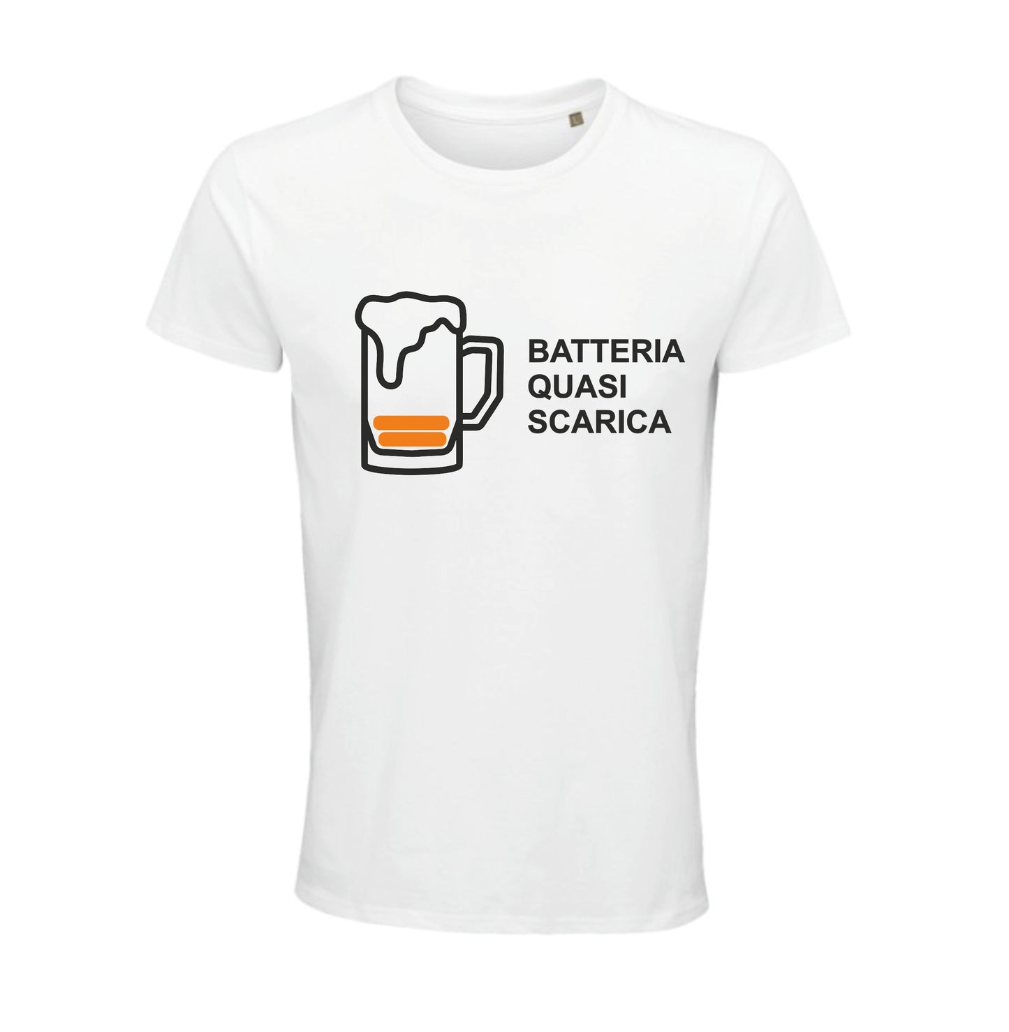 Maglietta "Batteria Quasi Scarica" con Boccale di Birra