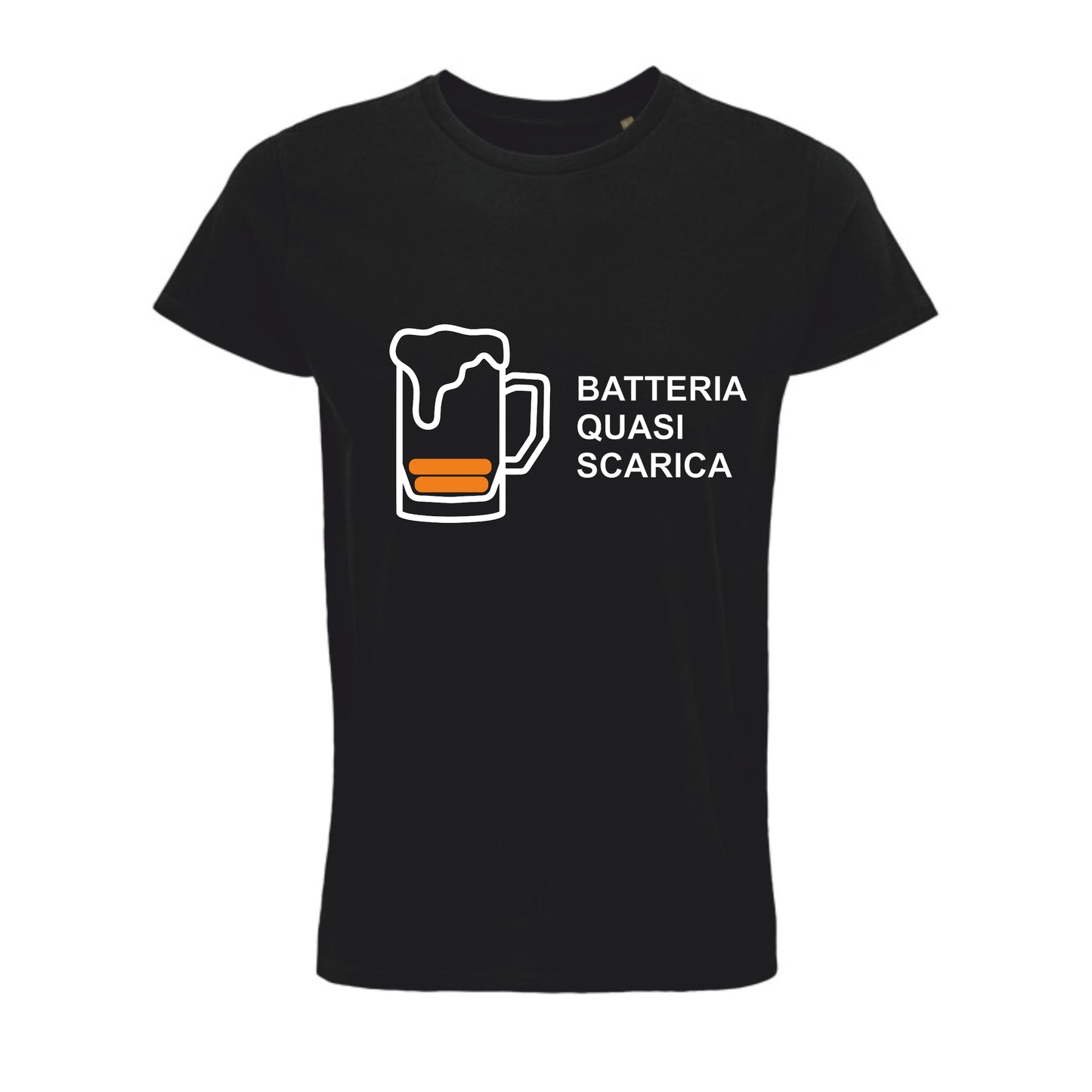 Maglietta "Batteria Quasi Scarica" con Boccale di Birra