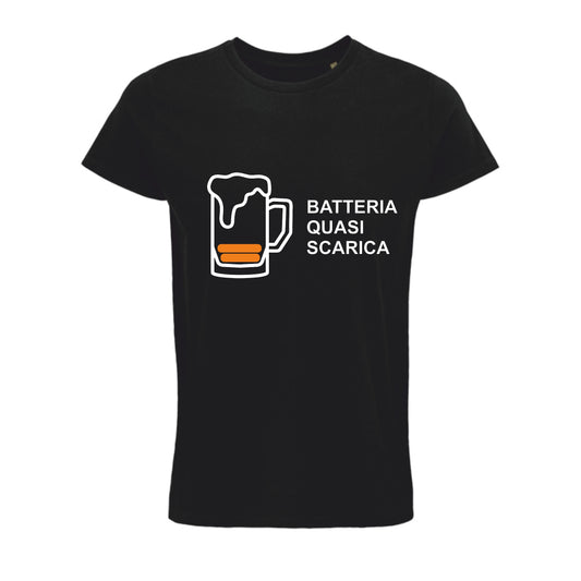 Maglietta "Batteria Quasi Scarica" con Boccale di Birra