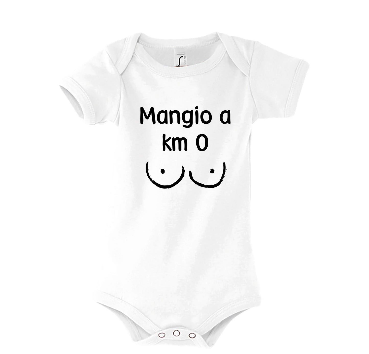 Body neonato ironico “Mangio a km 0” – Idea regalo allattamento divertente
